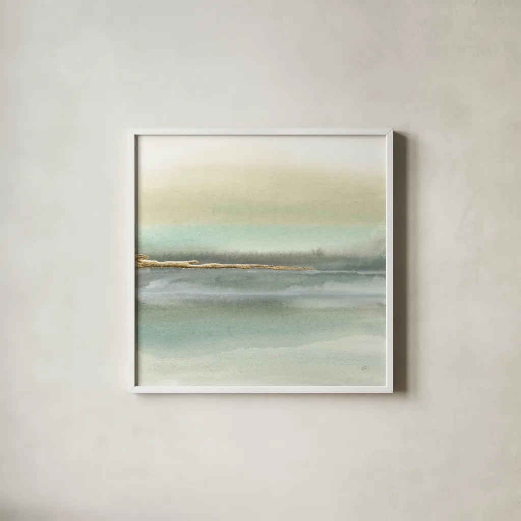 Gold Earth II by Chris Paschke. Shown in a crisp white glass frame for a clean and minimalist style. Available as an archival giclee rolled canvas, fine art paper, or poster print. SKU 67673a.