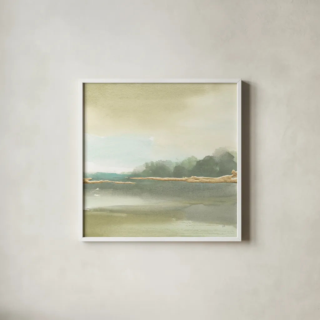 Gold Earth III by Chris Paschke. Shown in a crisp white glass frame for a clean and minimalist style. Available as an archival giclee rolled canvas, fine art paper, or poster print. SKU 67674a.