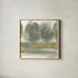 Gold Earth V by Chris Paschke. Shown in a natural wood glass frame for a timeless modern aesthetic. Available as an archival giclee rolled canvas, fine art paper, or poster print. SKU 67676a.