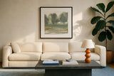 Gold Earth VI by Chris Paschke. Displayed in a glass frame with matte in a clean modern living room. Available as an archival giclee rolled canvas, fine art paper, or poster print. SKU 67677a.