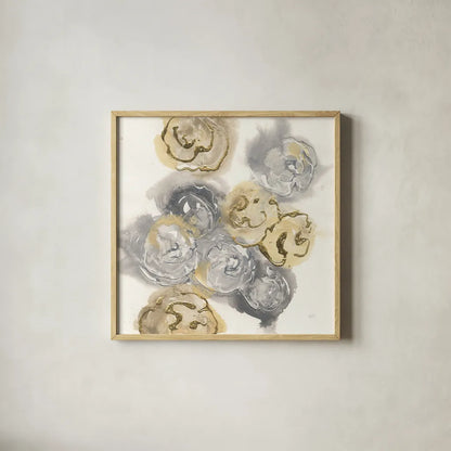 Gold Edged Neutral I by Chris Paschke. Shown in a natural wood glass frame for a timeless modern aesthetic. Available as an archival giclee rolled canvas, fine art paper, or poster print. SKU 31470a.