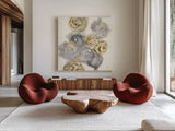 Gold Edged Neutral I by Chris Paschke. Shown as extra-large giant wall art in a modern living room. Available as an archival giclee rolled canvas, fine art paper, or poster print. SKU 31470a.