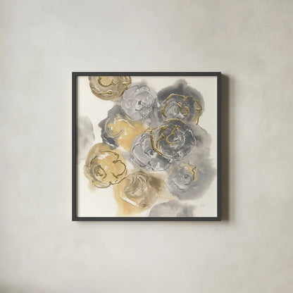 Gold Edged Neutral II by Chris Paschke. Shown in a sleek black glass frame for a contemporary gallery look. Available as an archival giclee rolled canvas, fine art paper, or poster print. SKU 31471a.