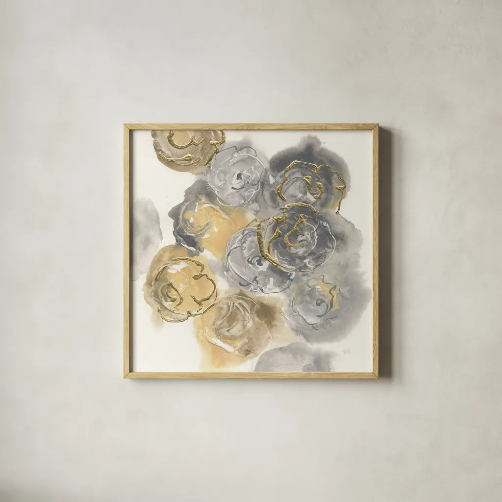Gold Edged Neutral II by Chris Paschke. Shown in a natural wood glass frame for a timeless modern aesthetic. Available as an archival giclee rolled canvas, fine art paper, or poster print. SKU 31471a.