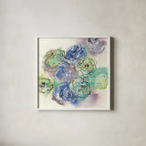 Gold Edged Roses I by Chris Paschke. Shown in a crisp white glass frame for a clean and minimalist style. Available as an archival giclee rolled canvas, fine art paper, or poster print. SKU 31472a.