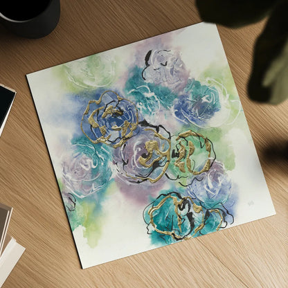 Gold Edged Roses II by Chris Paschke. Shown as a detailed flat fine art print, highlighting archival giclee quality. Available as an archival giclee rolled canvas, fine art paper, or poster print. SKU 31473a.