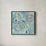 Gold Edged Teal I by Chris Paschke. Shown in a sleek black glass frame for a contemporary gallery look. Available as an archival giclee rolled canvas, fine art paper, or poster print. SKU 31474a.