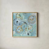 Gold Edged Teal I by Chris Paschke. Shown in a natural wood glass frame for a timeless modern aesthetic. Available as an archival giclee rolled canvas, fine art paper, or poster print. SKU 31474a.