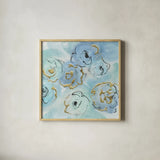 Gold Edged Teal II by Chris Paschke. Shown in a natural wood glass frame for a timeless modern aesthetic. Available as an archival giclee rolled canvas, fine art paper, or poster print. SKU 31475a.