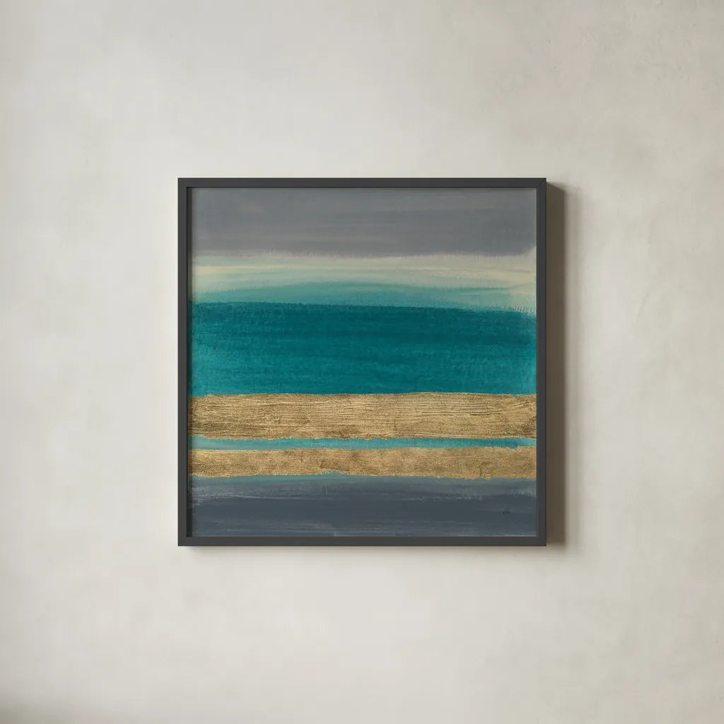 Gold Emerald I by Chris Paschke. Shown in a sleek black glass frame for a contemporary gallery look. Available as an archival giclee rolled canvas, fine art paper, or poster print. SKU 75469a.