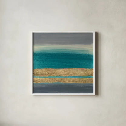 Gold Emerald I by Chris Paschke. Shown in a crisp white glass frame for a clean and minimalist style. Available as an archival giclee rolled canvas, fine art paper, or poster print. SKU 75469a.