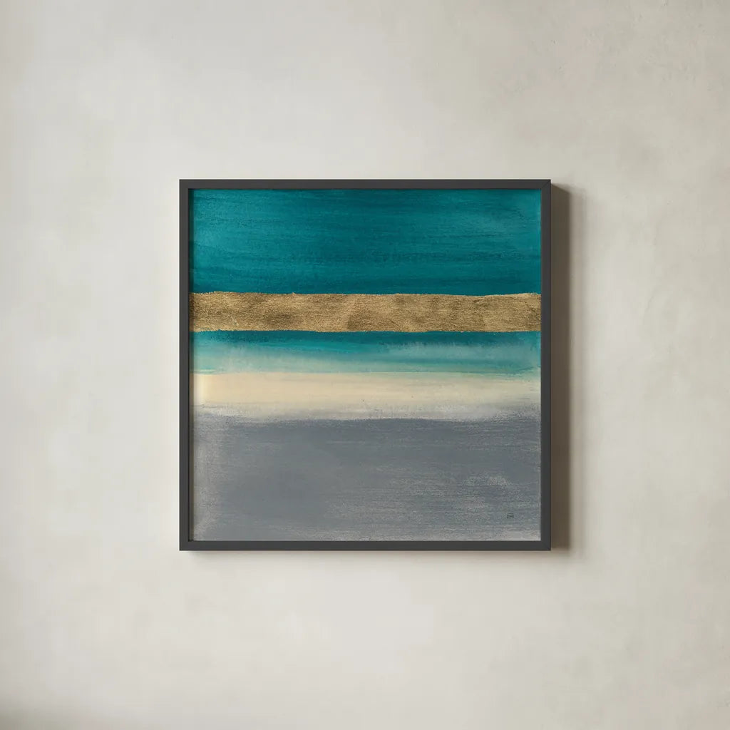 Gold Emerald II by Chris Paschke. Shown in a sleek black glass frame for a contemporary gallery look. Available as an archival giclee rolled canvas, fine art paper, or poster print. SKU 75470a.