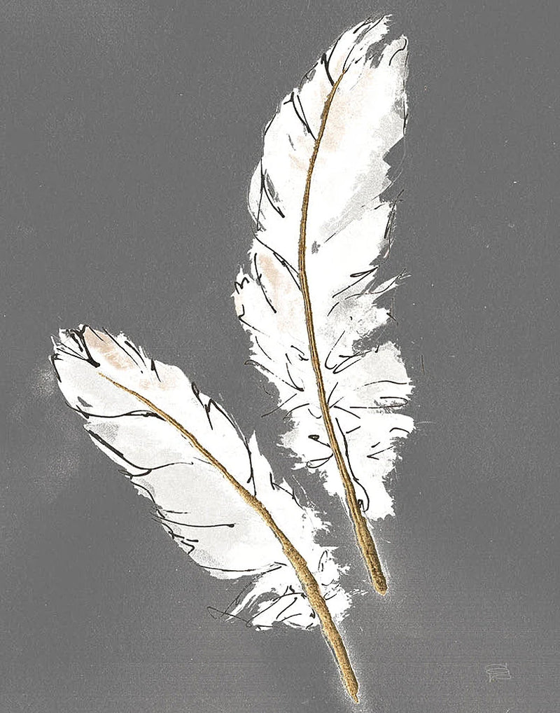 Gold Feathers I on Grey by Chris Paschke