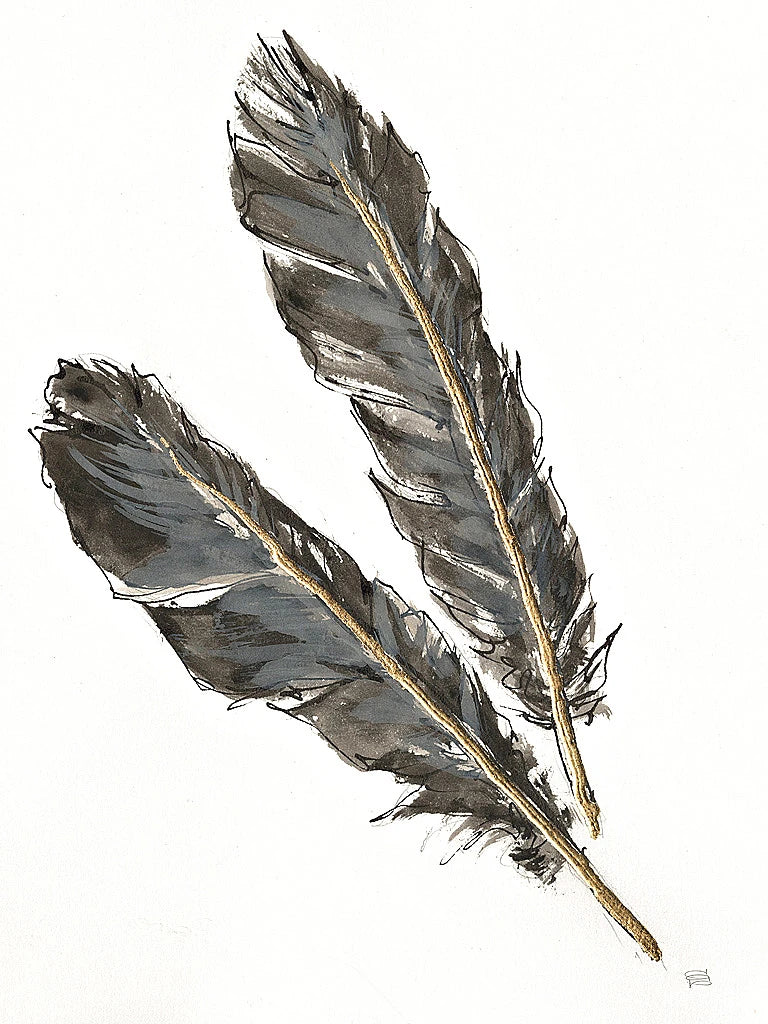 Gold Feathers III on White by Chris Paschke