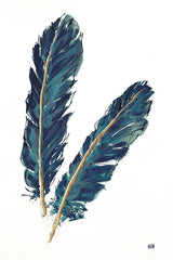 Gold Feathers IV Indigo by Chris Paschke. SKU 26438h. Archival Giclee Fine art print for wall decor.