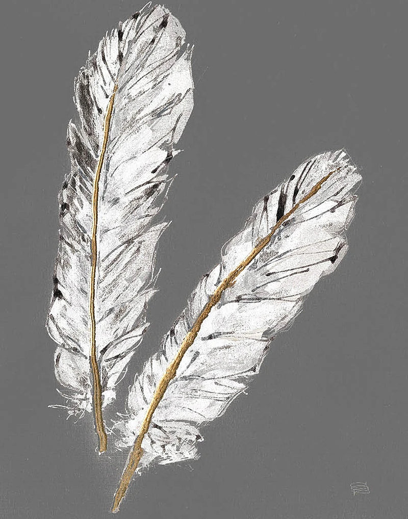 Gold Feathers IV on Grey by Chris Paschke