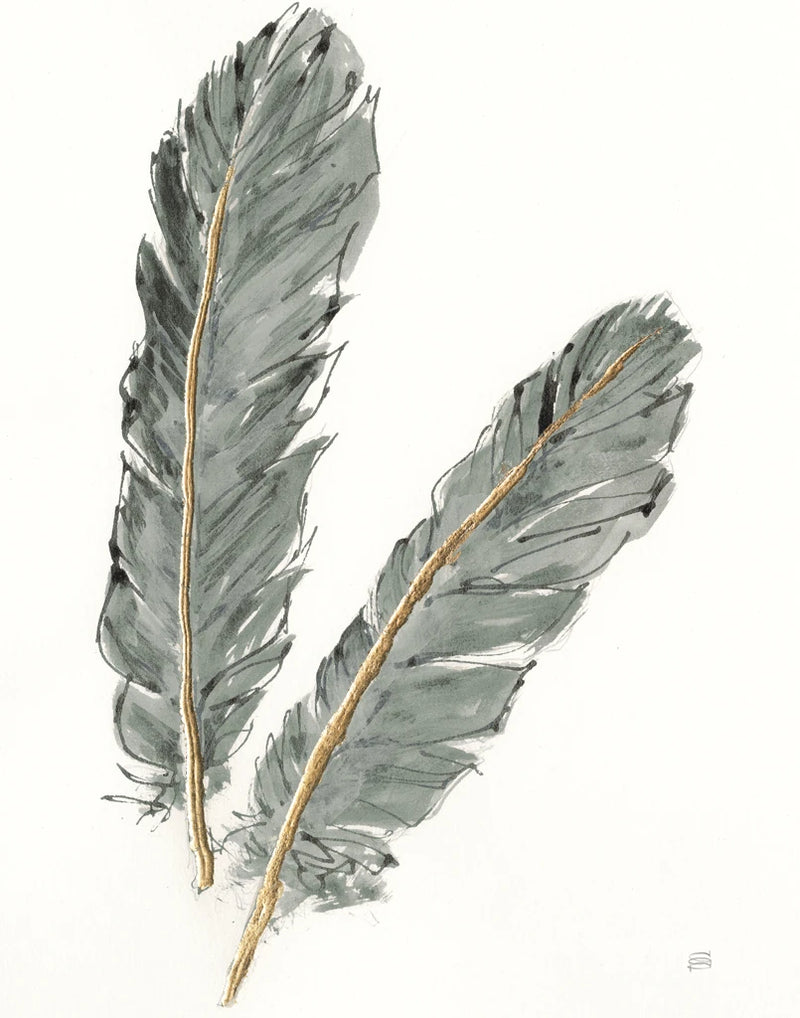 Gold Feathers IV on Grey by Chris Paschke