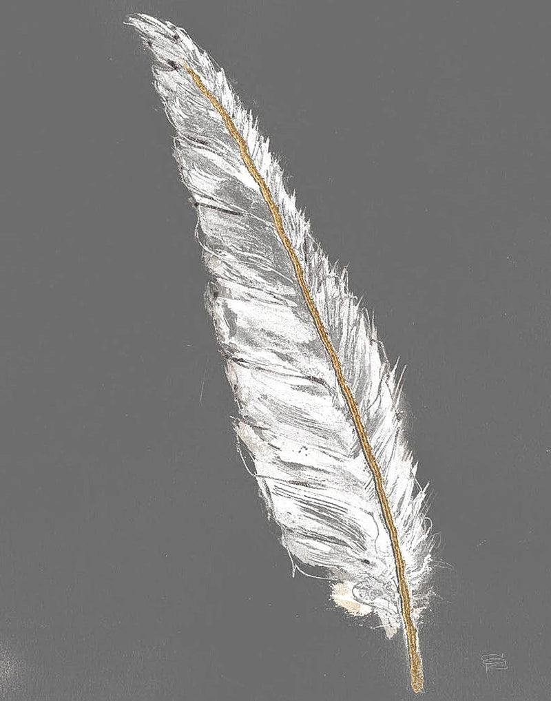 Gold Feathers VI on Grey by Chris Paschke