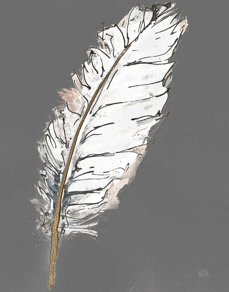 Gold Feathers VII on Grey by Chris Paschke