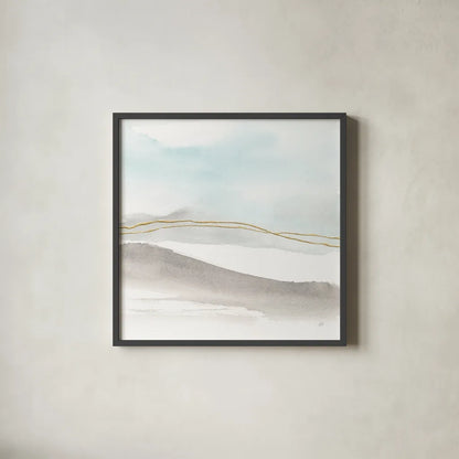 Gold Horizon I by Chris Paschke. Shown in a sleek black glass frame for a contemporary gallery look. Available as an archival giclee rolled canvas, fine art paper, or poster print. SKU 67905a.