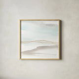 Gold Horizon II by Chris Paschke. Shown in a natural wood glass frame for a timeless modern aesthetic. Available as an archival giclee rolled canvas, fine art paper, or poster print. SKU 67906a.