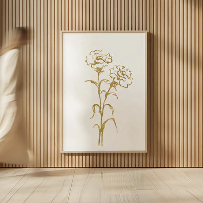 Gold Line Carnation II by Chris Paschke. shown as over sized large wall art. Available as an archival giclee rolled canvas, fine art paper, or poster print. SKU 69564h.