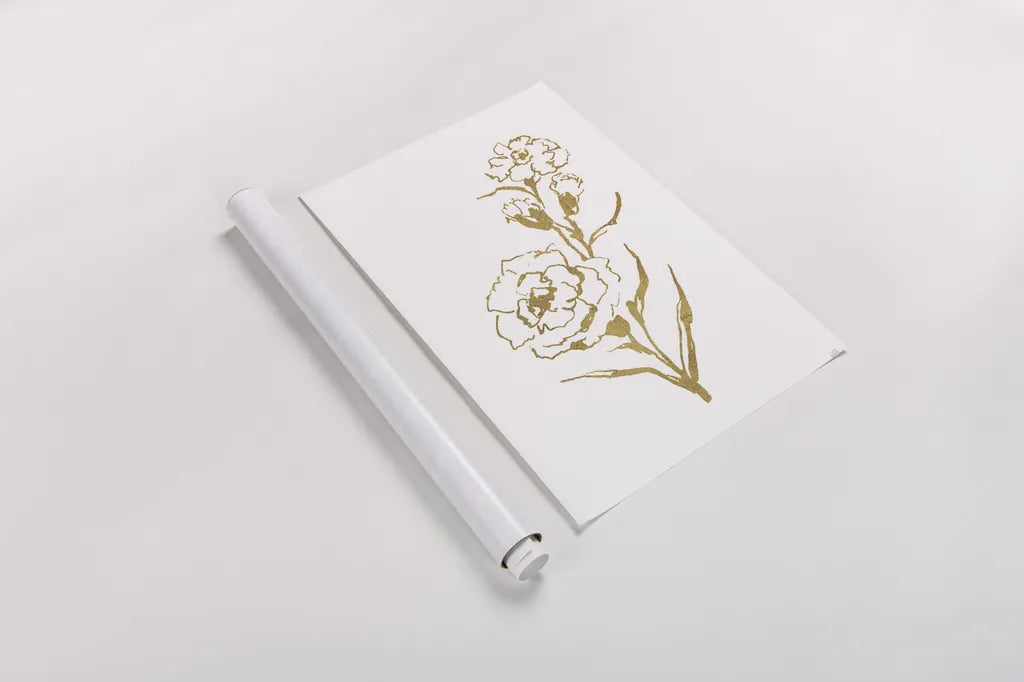 Gold Line Carnation III by Chris Paschke. shown as a rolled paper print. Available as archival giclee rolled canvas, fine art paper, or poster print. SKU 69565h.