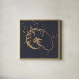 Gold Nautilus I by Chris Paschke. Shown in a natural wood glass frame for a timeless modern aesthetic. Available as an archival giclee rolled canvas, fine art paper, or poster print. SKU 69352a.
