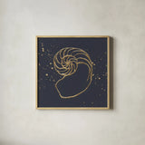 Gold Nautilus II by Chris Paschke. Shown in a natural wood glass frame for a timeless modern aesthetic. Available as an archival giclee rolled canvas, fine art paper, or poster print. SKU 69353a.