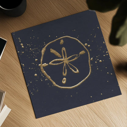 Gold Sand Dollar I by Chris Paschke. Shown as a detailed flat fine art print, highlighting archival giclee quality. Available as an archival giclee rolled canvas, fine art paper, or poster print. SKU 69354a.