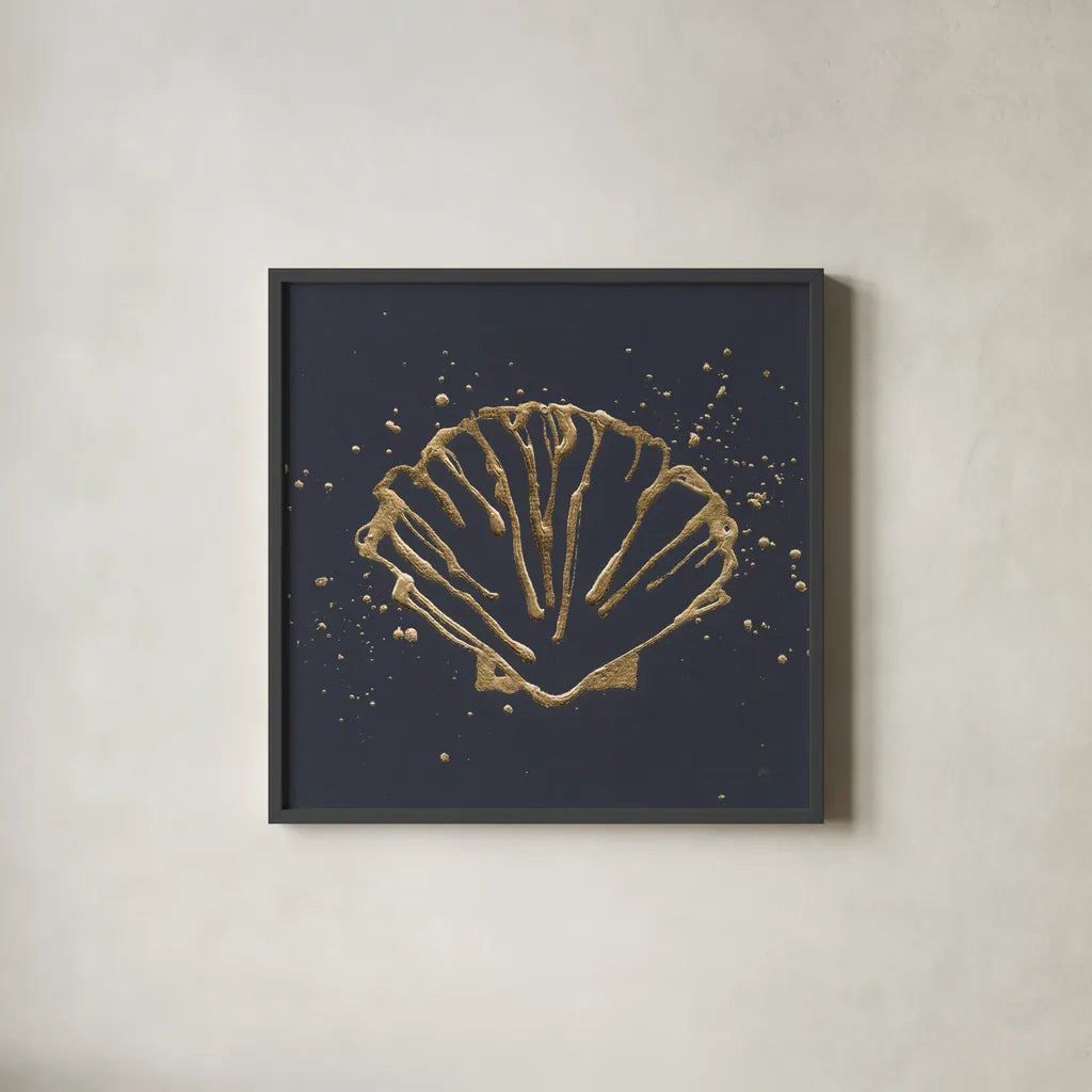 Gold Scallop I by Chris Paschke. Shown in a sleek black glass frame for a contemporary gallery look. Available as an archival giclee rolled canvas, fine art paper, or poster print. SKU 69357a.