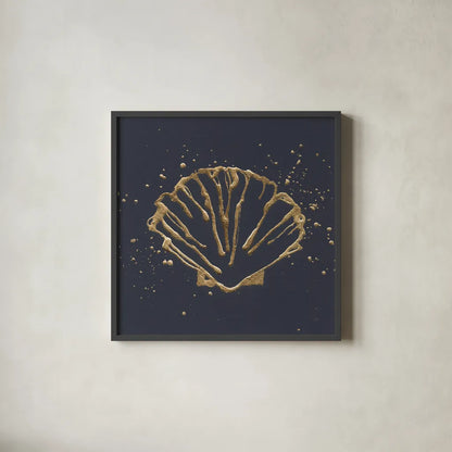 Gold Scallop I by Chris Paschke. Shown in a sleek black glass frame for a contemporary gallery look. Available as an archival giclee rolled canvas, fine art paper, or poster print. SKU 69357a.