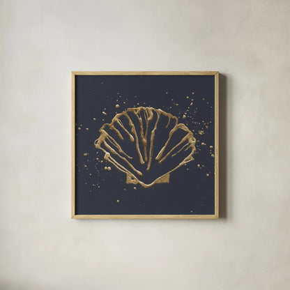 Gold Scallop I by Chris Paschke. Shown in a natural wood glass frame for a timeless modern aesthetic. Available as an archival giclee rolled canvas, fine art paper, or poster print. SKU 69357a.