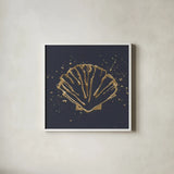 Gold Scallop I by Chris Paschke. Shown in a crisp white glass frame for a clean and minimalist style. Available as an archival giclee rolled canvas, fine art paper, or poster print. SKU 69357a.