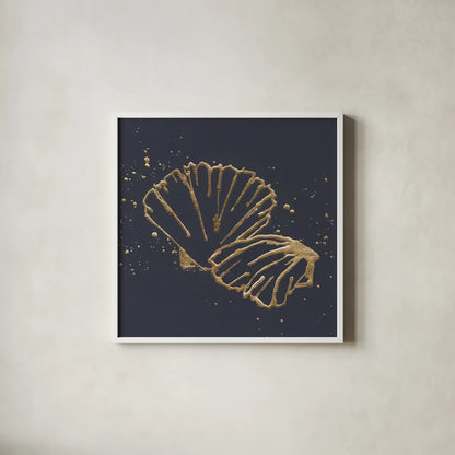 Gold Scallop II by Chris Paschke. Shown in a crisp white glass frame for a clean and minimalist style. Available as an archival giclee rolled canvas, fine art paper, or poster print. SKU 69358a.