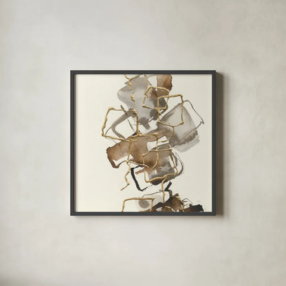 Gold Squares I by Chris Paschke. Shown in a sleek black glass frame for a contemporary gallery look. Available as an archival giclee rolled canvas, fine art paper, or poster print. SKU 31743a.