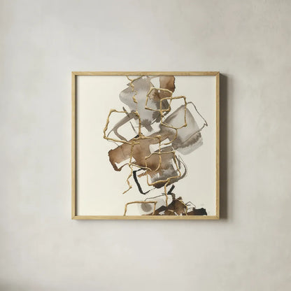 Gold Squares I by Chris Paschke. Shown in a natural wood glass frame for a timeless modern aesthetic. Available as an archival giclee rolled canvas, fine art paper, or poster print. SKU 31743a.