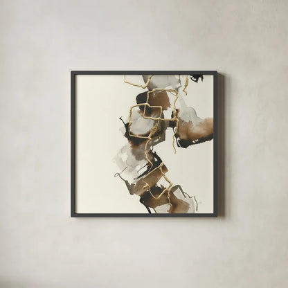 Gold Squares II by Chris Paschke. Shown in a sleek black glass frame for a contemporary gallery look. Available as an archival giclee rolled canvas, fine art paper, or poster print. SKU 31744a.