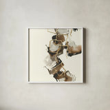 Gold Squares II by Chris Paschke. Shown in a crisp white glass frame for a clean and minimalist style. Available as an archival giclee rolled canvas, fine art paper, or poster print. SKU 31744a.
