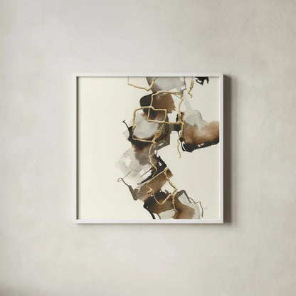 Gold Squares II by Chris Paschke. Shown in a crisp white glass frame for a clean and minimalist style. Available as an archival giclee rolled canvas, fine art paper, or poster print. SKU 31744a.