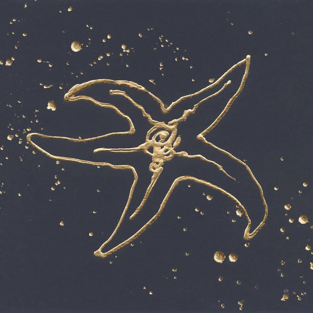 Gold Starfish III by Chris Paschke. SKU 69363a. Archival Giclee Fine art print for wall decor.