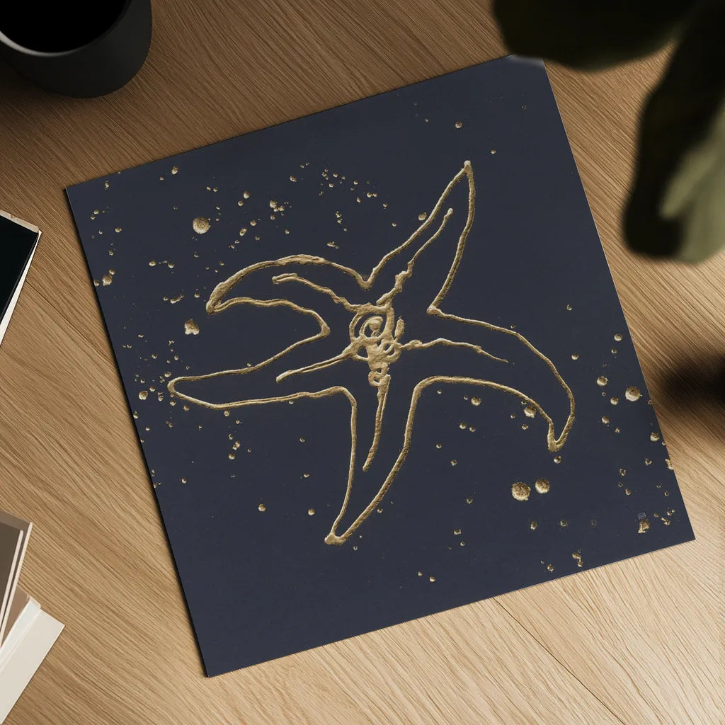 Gold Starfish III by Chris Paschke. Shown as a detailed flat fine art print, highlighting archival giclee quality. Available as an archival giclee rolled canvas, fine art paper, or poster print. SKU 69363a.