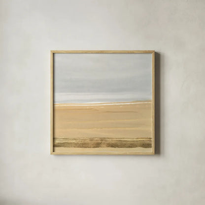 Gold Strips III by Chris Paschke. Shown in a natural wood glass frame for a timeless modern aesthetic. Available as an archival giclee rolled canvas, fine art paper, or poster print. SKU 75467a.