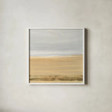Gold Strips III by Chris Paschke. Shown in a crisp white glass frame for a clean and minimalist style. Available as an archival giclee rolled canvas, fine art paper, or poster print. SKU 75467a.