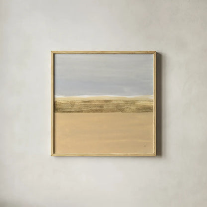 Gold Strips IV by Chris Paschke. Shown in a natural wood glass frame for a timeless modern aesthetic. Available as an archival giclee rolled canvas, fine art paper, or poster print. SKU 75468a.