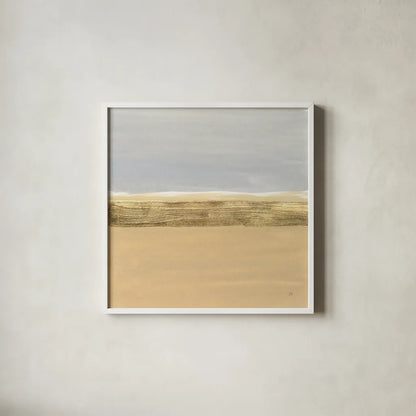 Gold Strips IV by Chris Paschke. Shown in a crisp white glass frame for a clean and minimalist style. Available as an archival giclee rolled canvas, fine art paper, or poster print. SKU 75468a.