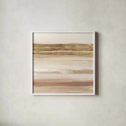 Gold and Brown Sand I Organic by Chris Paschke. Shown in a crisp white glass frame for a clean and minimalist style. Available as an archival giclee rolled canvas, fine art paper, or poster print. SKU 81072a.