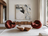Gold and Cream I by Chris Paschke. Shown as extra-large giant wall art in a modern living room. Available as an archival giclee rolled canvas, fine art paper, or poster print. SKU 90872a.