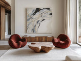 Gold and Cream II by Chris Paschke. Shown as extra-large giant wall art in a modern living room. Available as an archival giclee rolled canvas, fine art paper, or poster print. SKU 90873a.