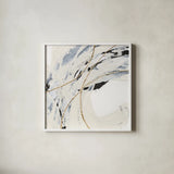 Gold and Cream IV by Chris Paschke. Shown in a crisp white glass frame for a clean and minimalist style. Available as an archival giclee rolled canvas, fine art paper, or poster print. SKU 90875a.